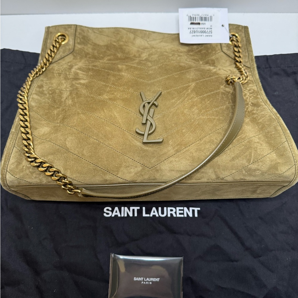 Saint Laurent Olive Suede Shoulder Bag with Gold Chain - Picture 7 of 8